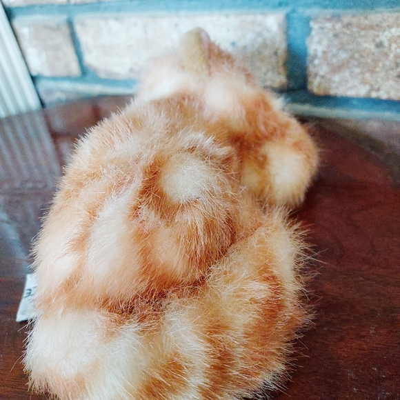PEACHES Russ Berrie Kitty Cat Plush Orange Tabby Small 7" Long Kitten Sleeping - Picture 3 of 6